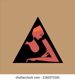 Thoughtful woman in the shape of a triangle. Illustration.