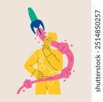 Thoughtful woman think develop strategy. Concept of innovative business idea. Growth and successful business start up concept. Colorful vector illustration
