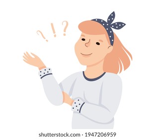 Thoughtful Woman Thinking and Figuring Something out Half Length Vector Illustration