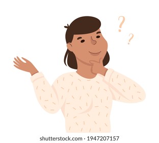 Thoughtful Woman Thinking and Figuring Something out Half Length Vector Illustration