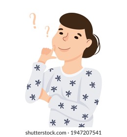 Thoughtful Woman Thinking and Figuring Something out Half Length Vector Illustration