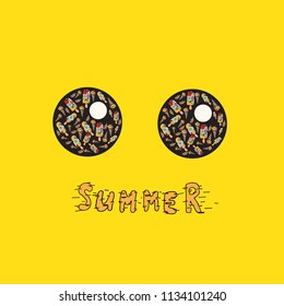 Thoughtful yellow smiley. Summer vector illustration