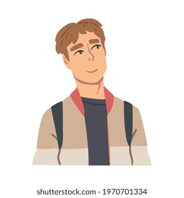 Thoughtful Young Man Looking Up Cartoon Vector Illustration