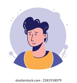 Thoughtful young man portrait in flat design