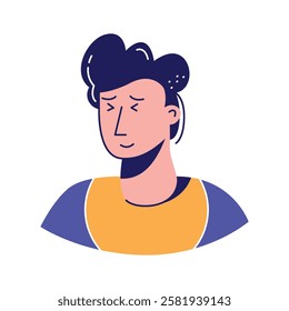 Thoughtful young man portrait in flat design