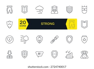 Uma coleção cuidadosamente construída de 24 ícones de linha fina que retratam forte, perfeito para produtos.