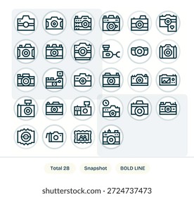 Um conjunto cuidadosamente ajustado de 28 ícones da Bold Line inspirado no Snapshot, ótimo para IUs complexas.