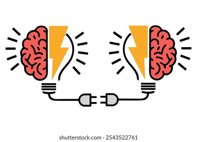 Imagen de un Vector dentro de una bombilla para la creatividad de lluvia de ideas, Ilustración vectorial conceptual de una bombilla con diseño cerebral para el pensamiento visionario