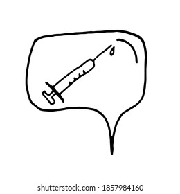 Thoughts about an injection, a vaccine. Vector illustration in doodle style. Hand drawing.