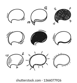 Thoughts bubbles hand drawn set. Mind cloud template. Bubbles speech of different styles and shapes.