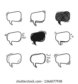 Thoughts bubbles hand drawn set. Mind cloud template. Bubbles speech of different styles and shapes.