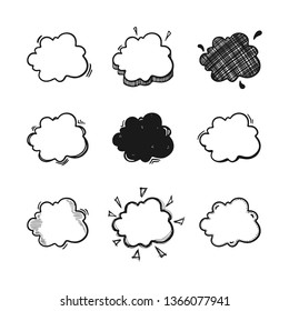 Thoughts bubbles hand drawn set. Mind cloud template. Bubbles speech of different styles and shapes.