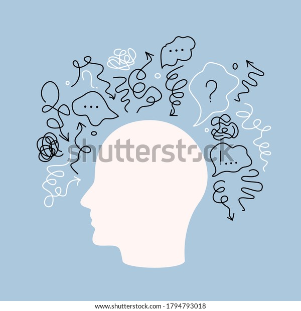 Thoughts Chaos Mental Disorder Head Handdrawn Stock Vector (Royalty ...