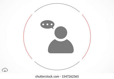 Thoughts with dialgue cloud inside icon.User with speech bubble icon, thinking.Person message. User chat.Thinking icon. Silhouette of gear in head. User with speech bubble icon