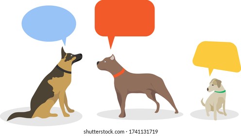 Thoughts of dogs, communication of dogs among themselves. Dogs communicate with each other. Vector illustration. Vector.