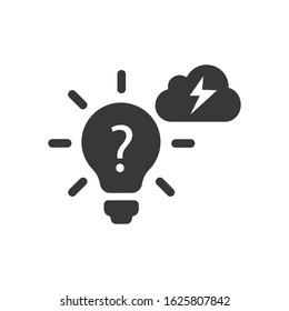 Thoughts in the form of a cloud with an idea. Innovations decision concept. Bright idea. Light bulb Vector illustration flat design.