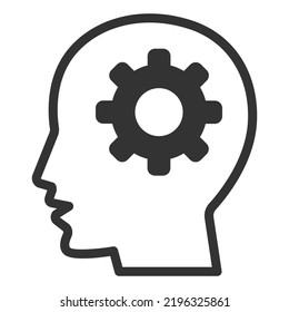 Thoughts, a gear in a person's head - icon, illustration on white background, glyph style