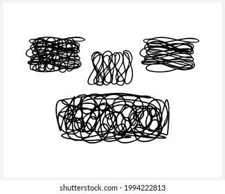 Los pensamientos se confunden, el caos en la cabeza, el estado abstracto de la depresión, el dibujo de la mano, la ilustración del vector del doodle, eps10