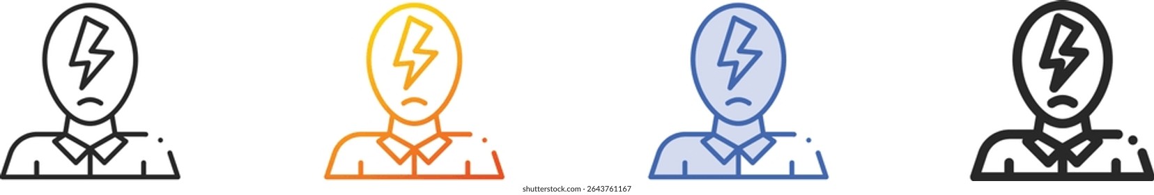 pensamentos icon.Thin Linear, gradiente, azul traçado e negrito estilo design isolado no fundo branco