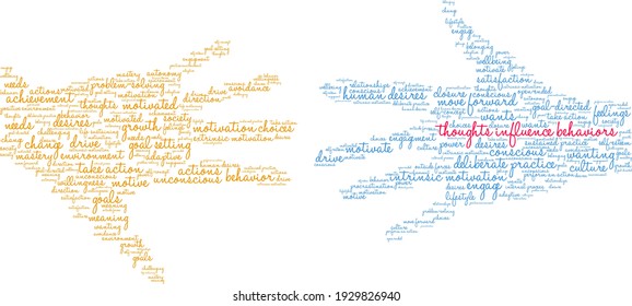 Thoughts Influence Behaviors word cloud on a white background. 