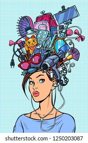 Thoughts modern woman concept. Pop art retro vector illustration kitsch vintage