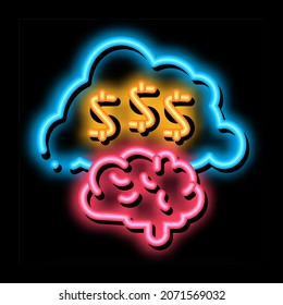 Thoughts on Making Money neon light sign vector. Glowing bright icon Thoughts on Making Money Sign. transparent symbol illustration