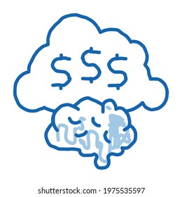 Thoughts on Making Money sketch icon vector. Hand drawn blue doodle line art Thoughts on Making Money Sign. isolated symbol illustration