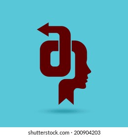 Thoughts and options head with arrow - Illustration