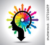 Thoughts and options. vector illustration of head with arrows