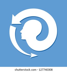 Thoughts and options. vector illustration of head with arrows