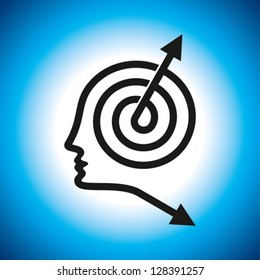 Thoughts and options. vector illustration of head with arrows