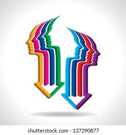 Thoughts and options. vector illustration of head with arrows