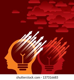 Thoughts and options. vector illustration of head with arrows