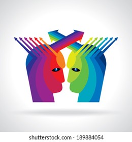 Thoughts and options. vector illustration of head with arrows