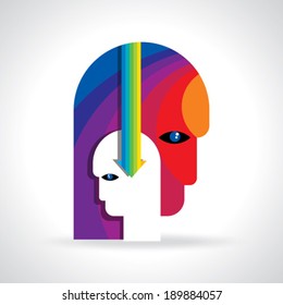 Thoughts and options. vector illustration of head with arrows