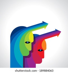 Thoughts and options. vector illustration of head with arrows