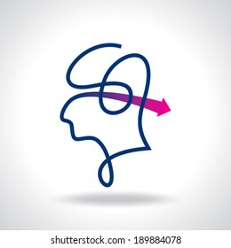 Thoughts and options. vector illustration of head with arrows