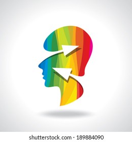 Thoughts and options. vector illustration of head with arrows