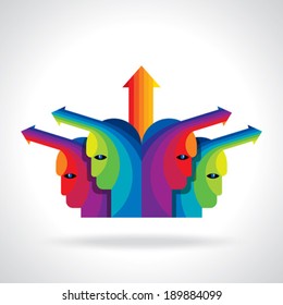 Thoughts and options. vector illustration of head with arrows