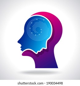 Thoughts and options. vector illustration of head with arrows