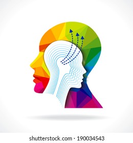 Thoughts and options. vector illustration of head with arrows