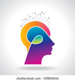 Thoughts and options. vector illustration of head with arrows