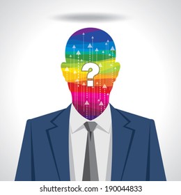 Thoughts and options. vector illustration of head with arrows