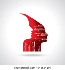 Thoughts and options. vector illustration of head with arrows