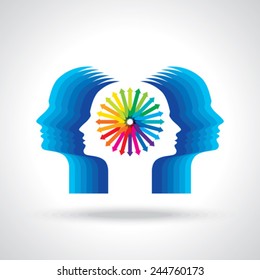 Thoughts and options. vector illustration of head with arrows