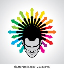 Thoughts and options. vector illustration of head with arrows