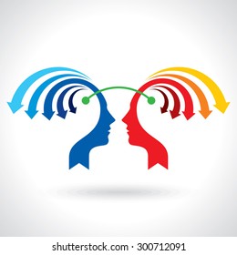 Thoughts and options. vector illustration of head with arrows