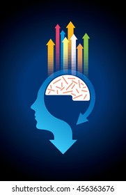 Thoughts and options. vector illustration of head with arrows