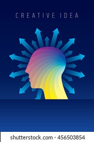 Thoughts and options. vector illustration of head with arrows.