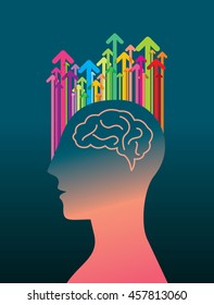 Thoughts and options. vector illustration of head with arrows